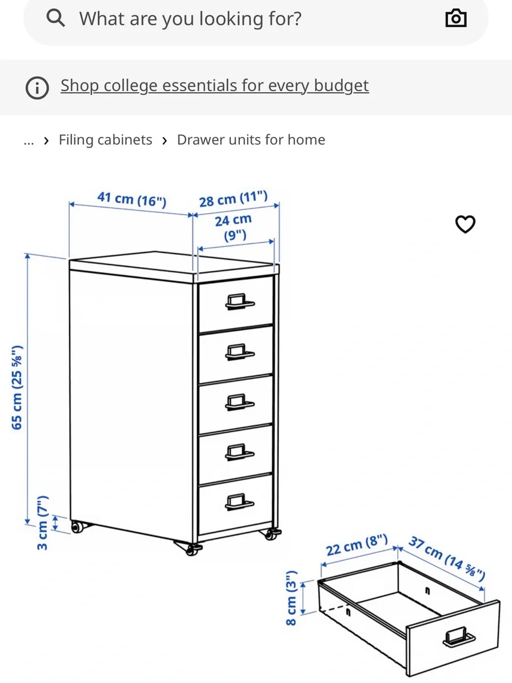 IKEA Black 5-Drawer Mobile Storage Cabinet